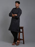 Vastramay Men's Black Cotton Kurta with Pant Set